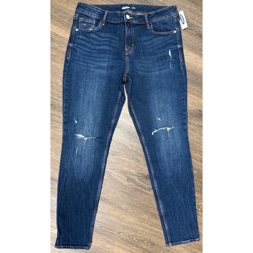 Old‎ Navy Rockstar Skinny Jeans Womens 14 NWT Dark Wash Stretch Distressed